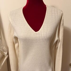 Charter Club Wms Cashmere White V neck Long Sleeve Top Size Med